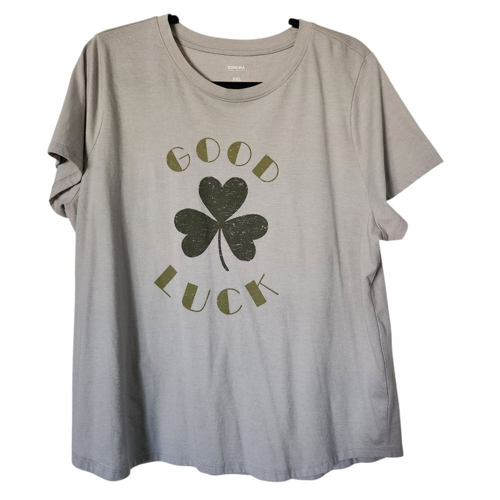 Sonoma Womens Gray 'Good Luck' T-Shirt Short Sleeve Size XXL